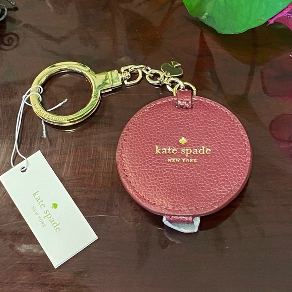 NWT KATE ♠️ SPADE LEATHER KEY CHAIN / FOB IN BLACK CHERRY WITH MIRROR - Picture 4 of 6